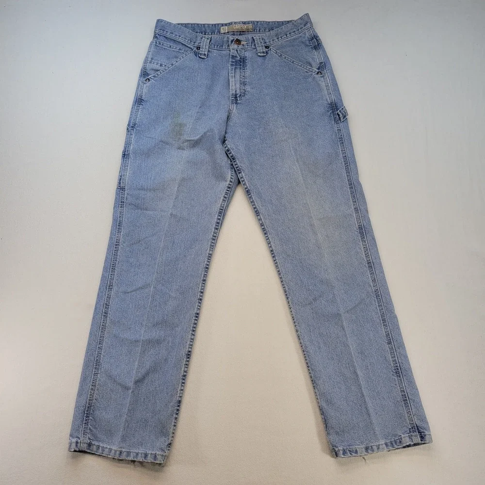Lee Carpenter Jeans Mens 32x30 Light Wash Blue Denim Workwear Dungarees TZS-C381